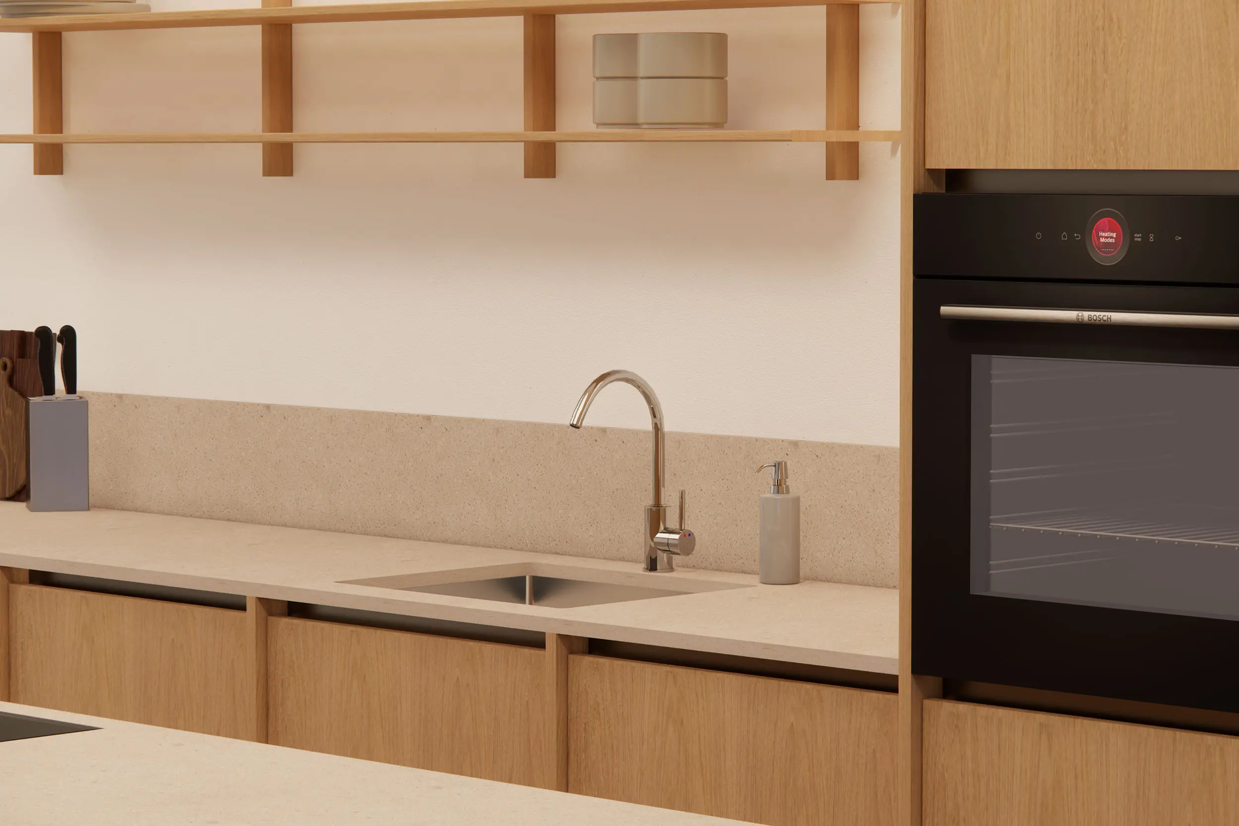 KÜX Monta – offene Regale mit Holzakzenten